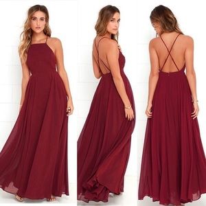 Wine Red Open Back Maxi Dress